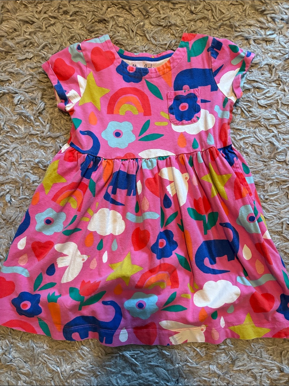 Mini Boden Girls Pink Colorful Print Dress Size 5-6Y